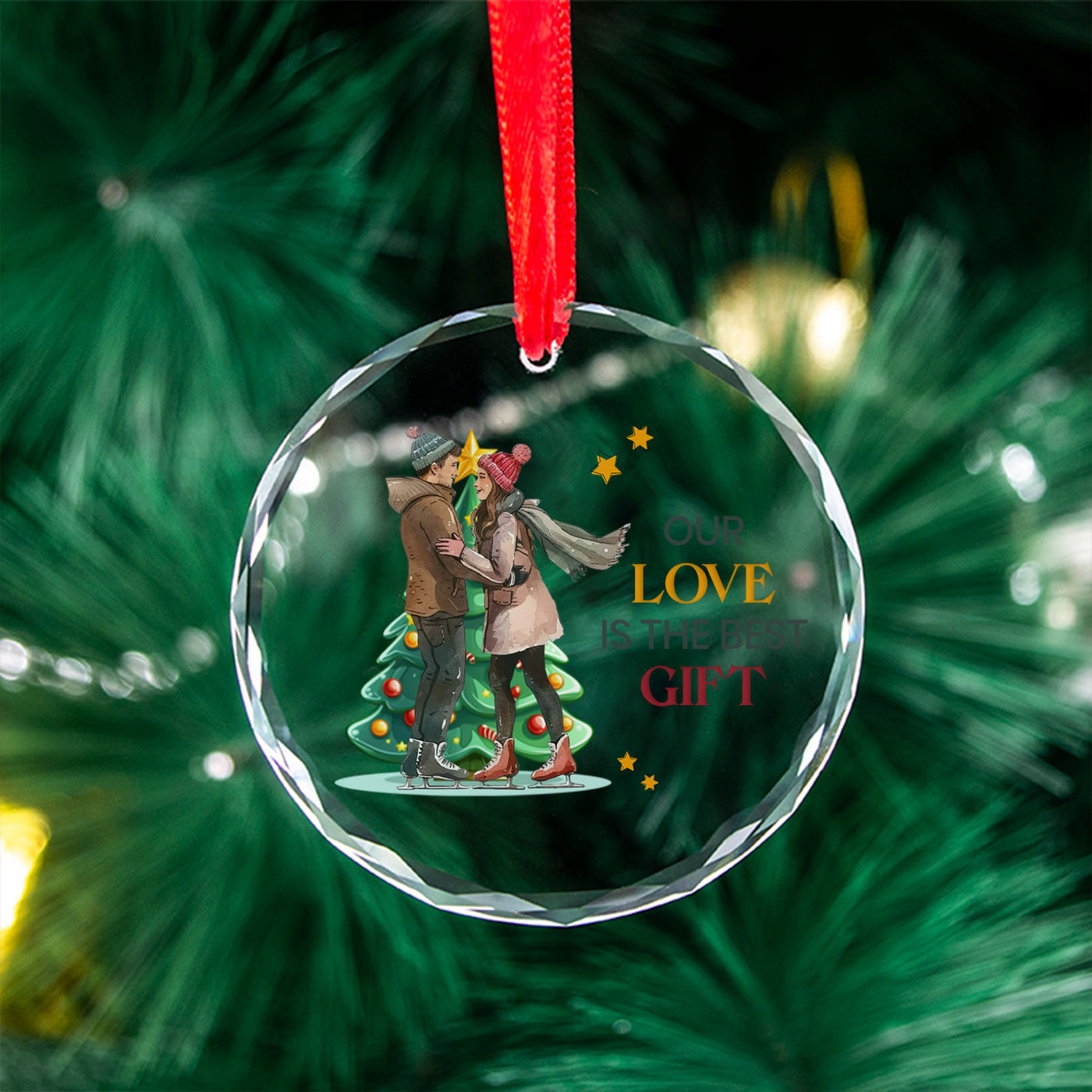 Christmas Ice Skating Couple | Celebrate Winter Romance | Glass Ornament